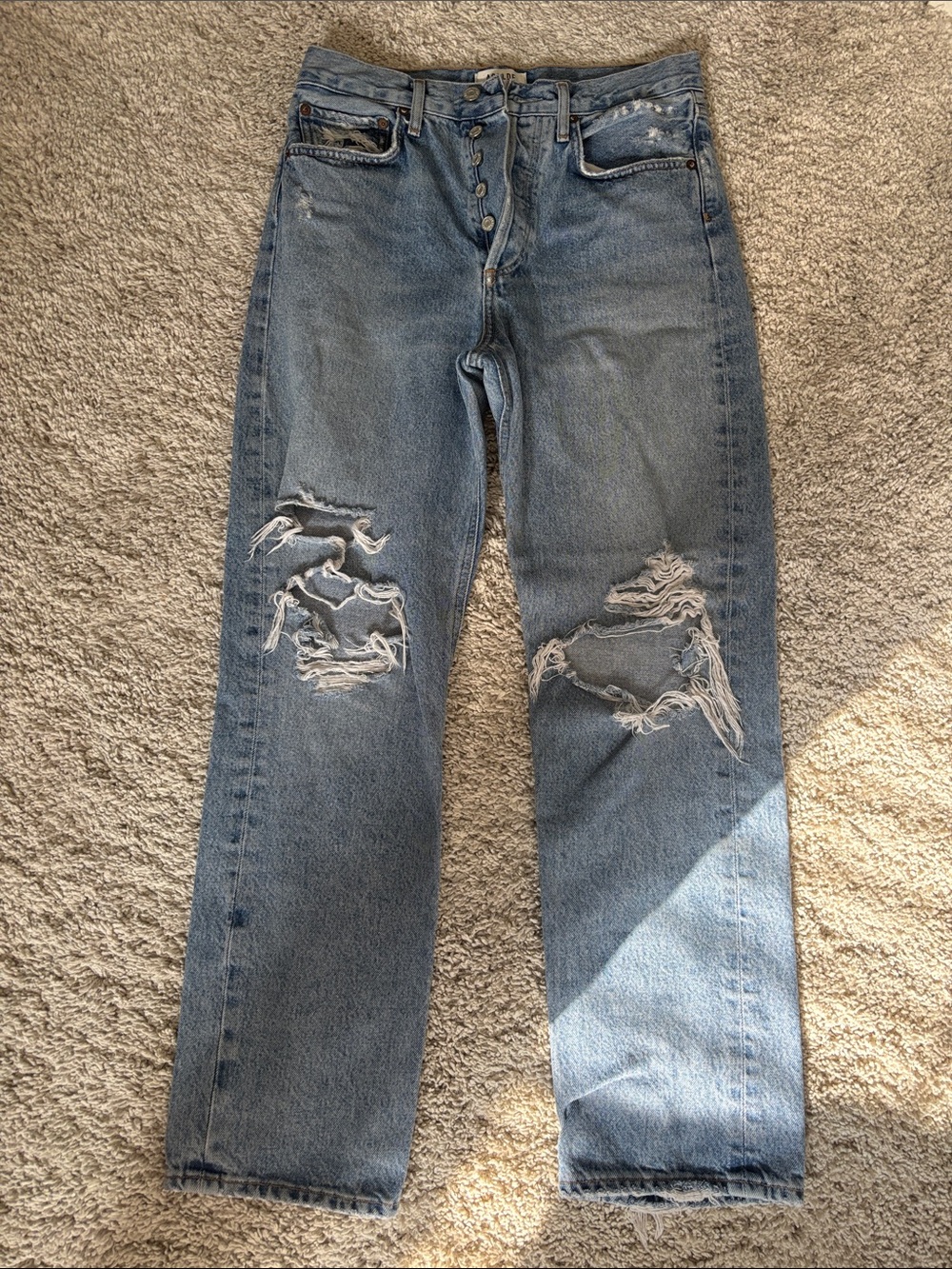 Agolde Light Blue Distressed Boyfriend Jeans - Picture 2 of 5